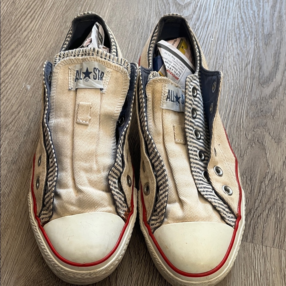 Vintage Converse All Star Double Tongue Sneakers - Cream/Red - Men's US 8 - Picture 2 of 6